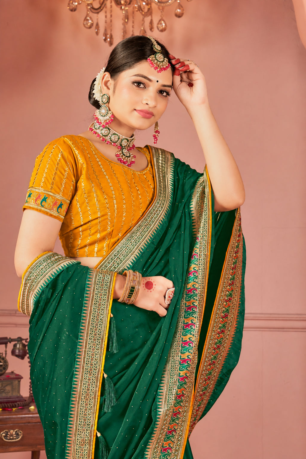 Rangoli Saree with Swarovski Crystal Border & Embroidered Banglory Silk Blouse