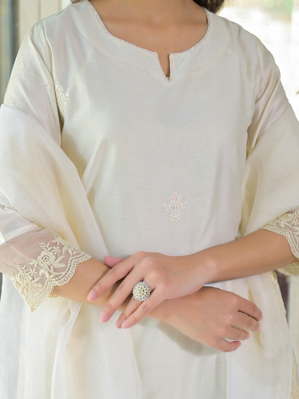 Cream Kurta Pant with Dupatta