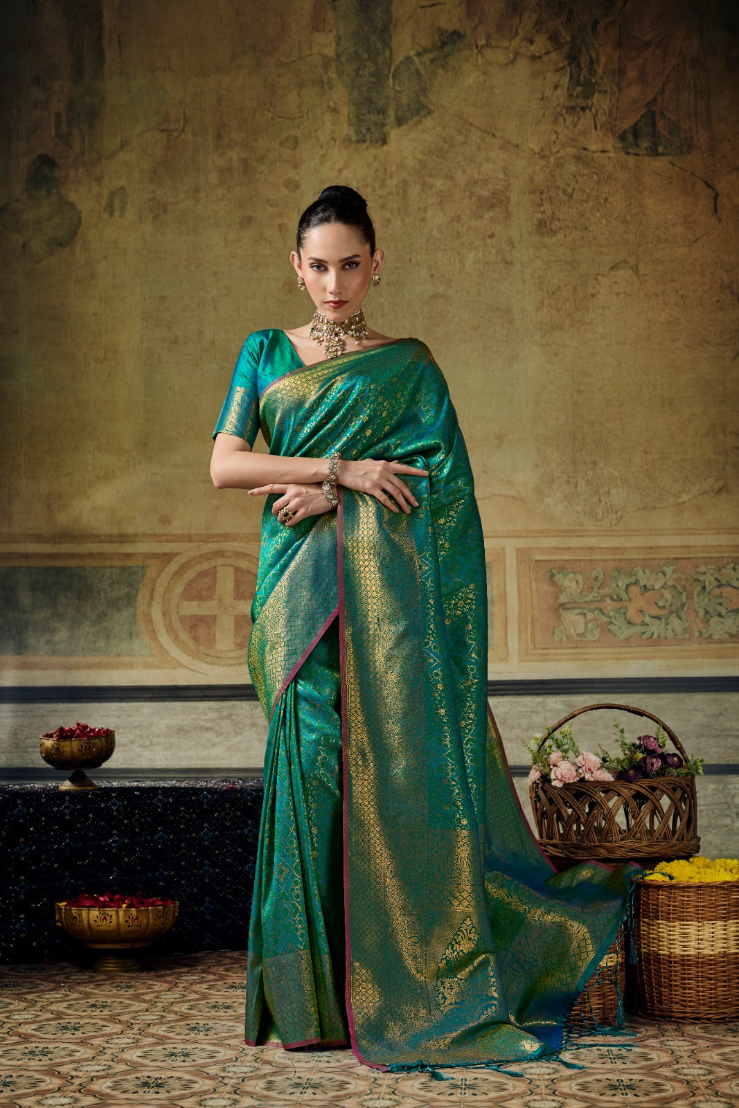 Handloom Silk Saree with Matching Silk Blouse | Festive & Partywear