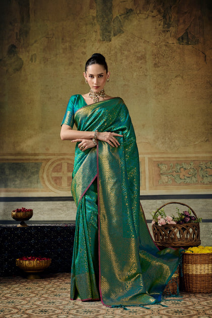 Handloom Silk Saree with Matching Silk Blouse | Festive & Partywear