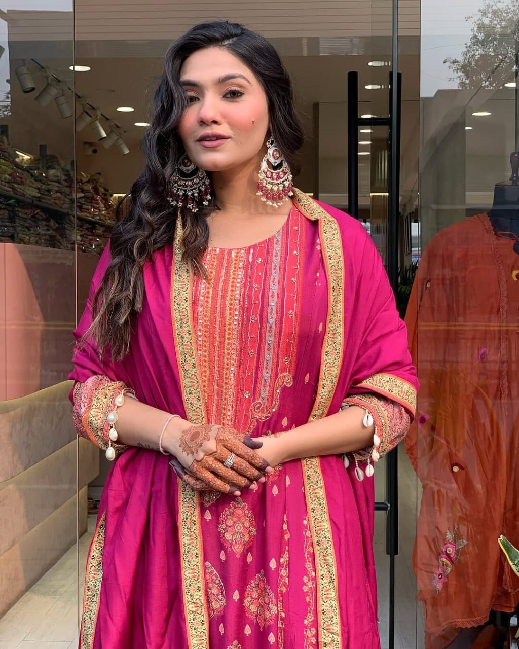 Reshmi Pink Hand-Embroidered Pure Diamond Silk 3-Piece Suit Set