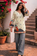 Classic Heritage: Cream Pure Cotton Kalamkari V-Neck Tunic