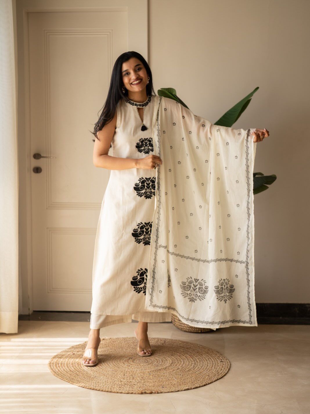 Fine Cotton Flex Embroidered Kurti Set with Dupatta