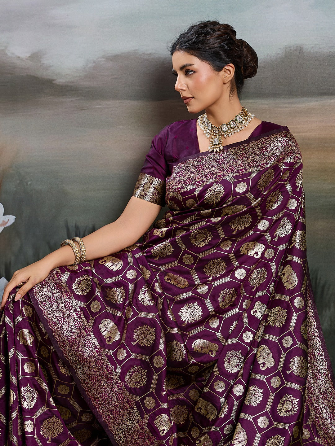 Shine in Pure Opulence: Elegant Silk Blend Sarees with Metallic Zari Weave
