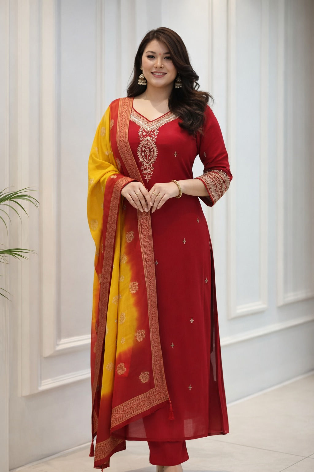 Exquisite Pure Chinon Hand-Embroidered Anarkali Suit Set with Dual-Tone Chiffon Dupatta