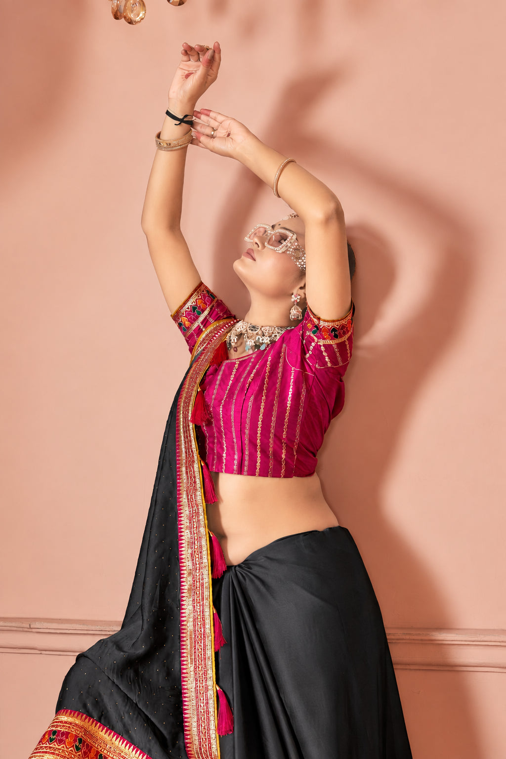 Rangoli Saree with Swarovski Crystal Border & Embroidered Banglory Silk Blouse