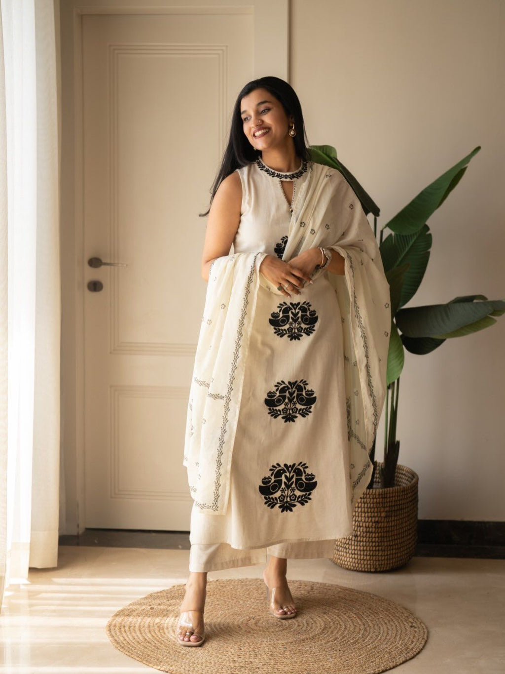 Fine Cotton Flex Embroidered Kurti Set with Dupatta