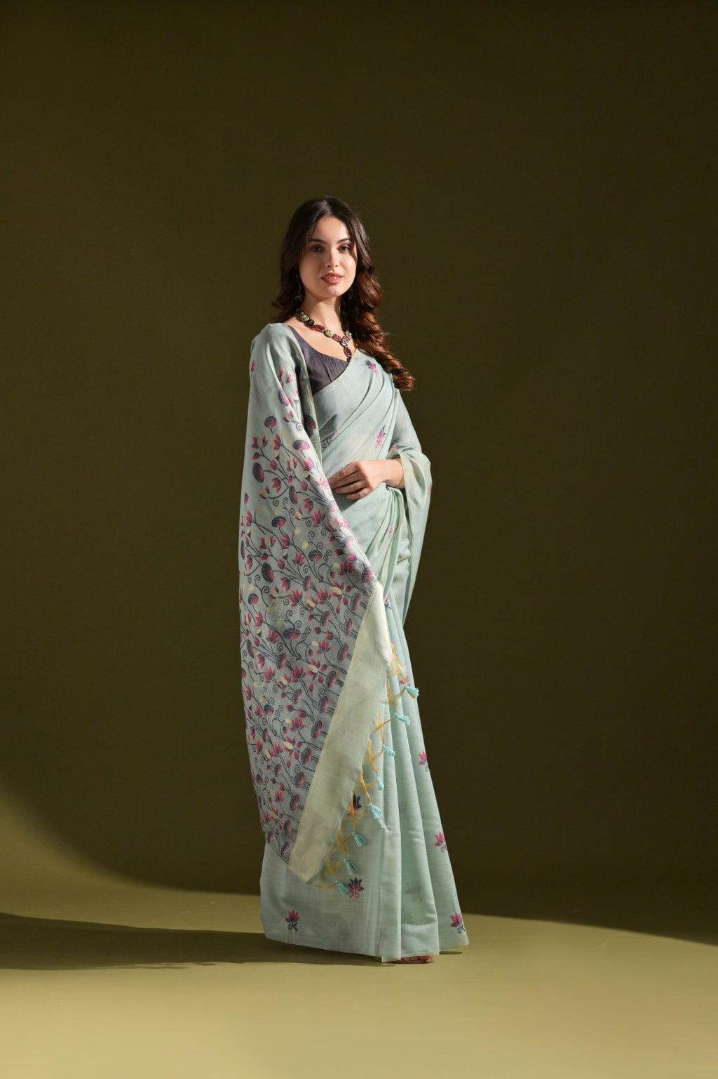Designer Muga Cotton Saree – Intricate Resham Weave & Pichwai Inspired Motif