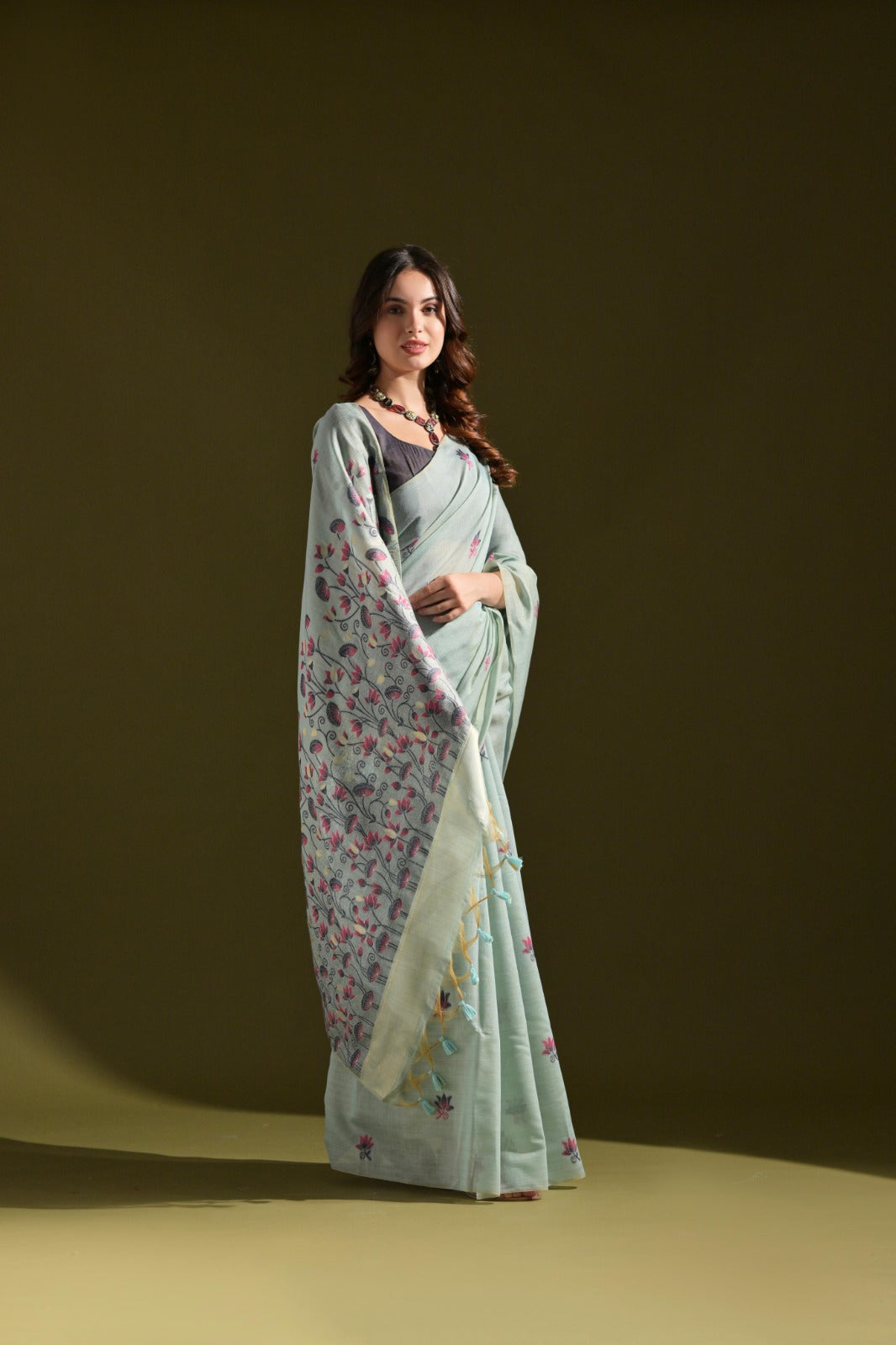 Designer Muga Cotton Saree – Intricate Resham Weave & Pichwai Inspired Motif