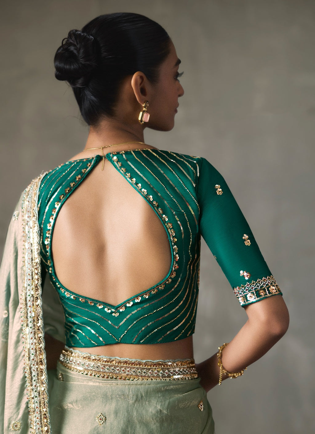 Embellished Sheer Silk Saree with Heavy Contrast Work Blouse