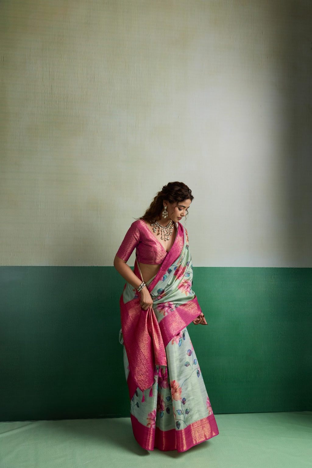Pure Kanjivaram Tissue Silk Saree with 3D Floral Digital Print