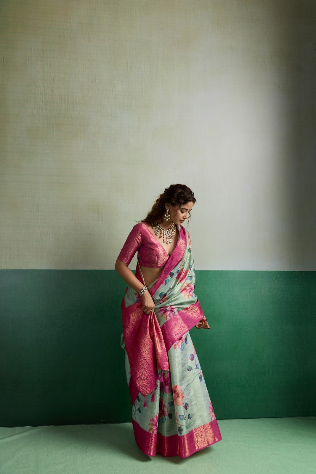 Pure Kanjivaram Tissue Silk Saree with 3D Floral Digital Print
