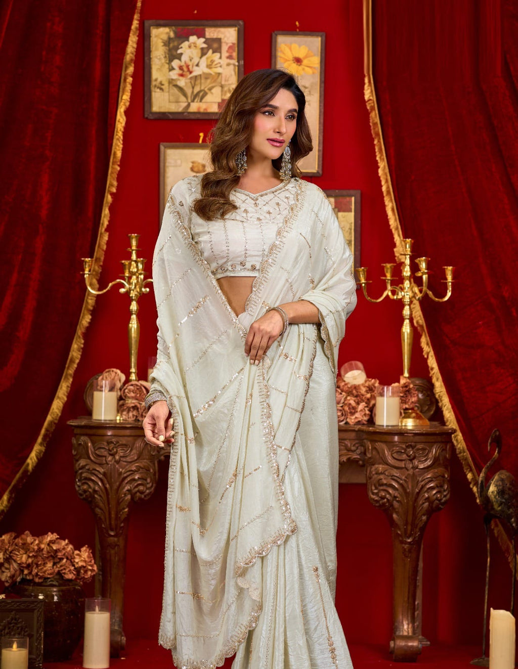 Pure Silk Saree: Luxurious Cut-Work & Sequin Elegance for Weddings & Festivities