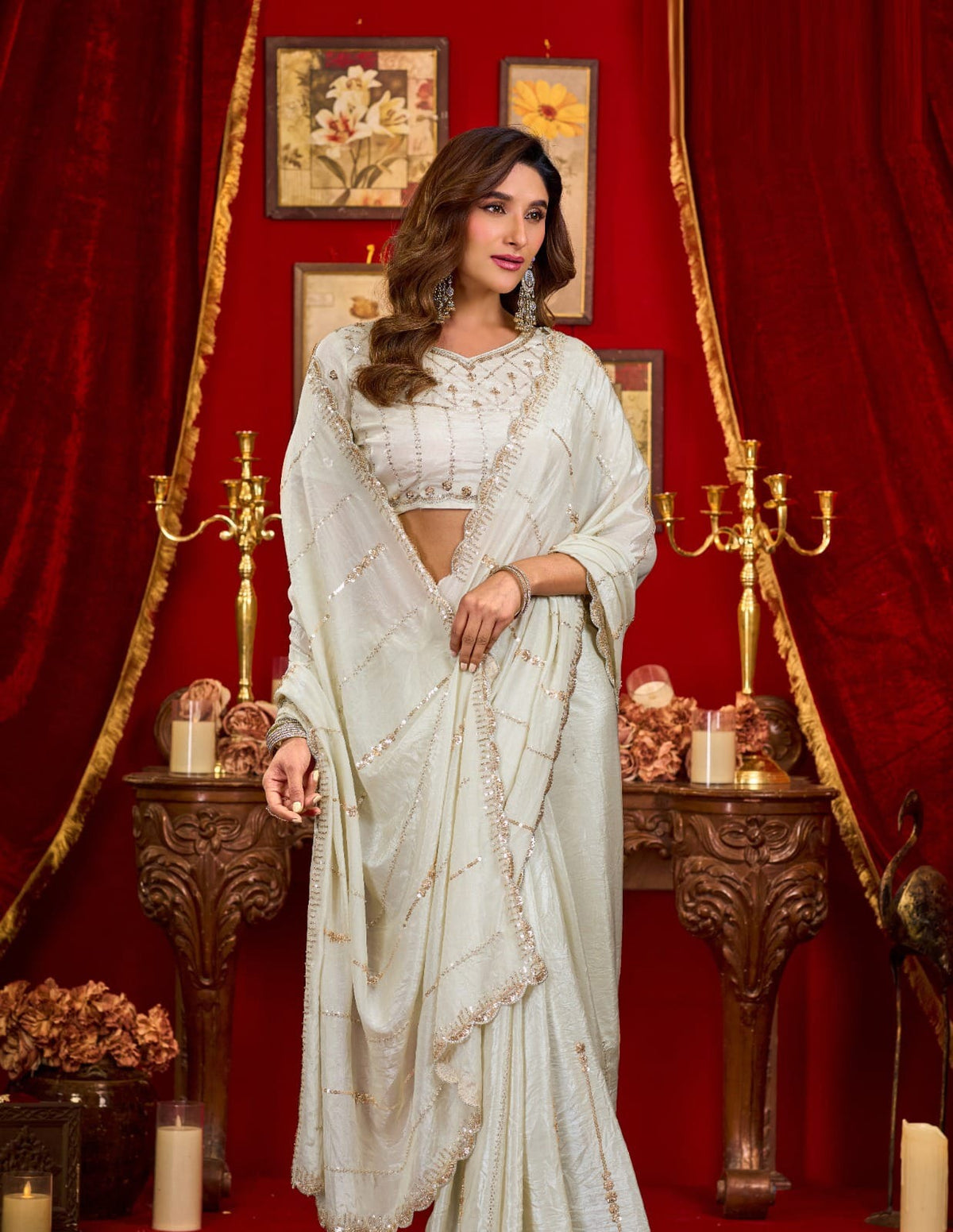 Pure Silk Saree: Luxurious Cut-Work & Sequin Elegance for Weddings & Festivities