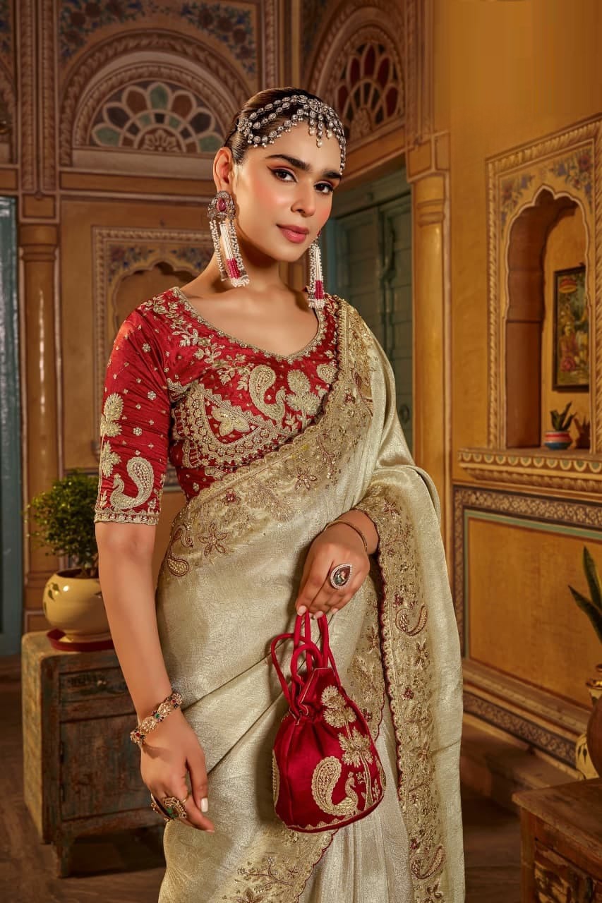 Premium Viscose Handwork Saree with Stitched Contrast Blouse