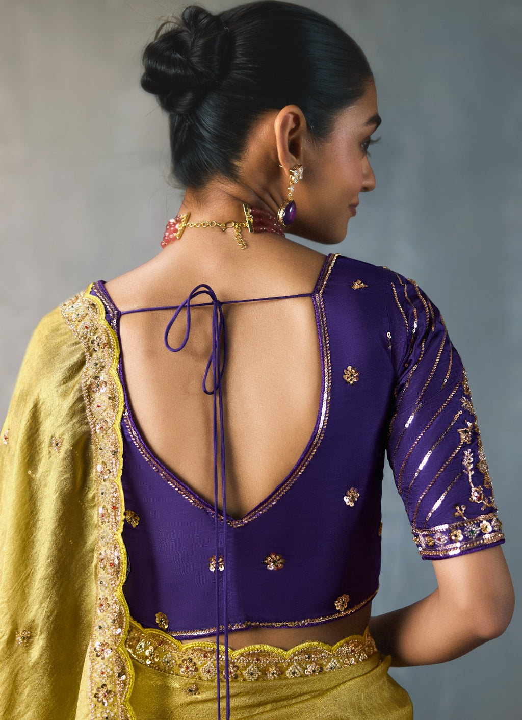 Embellished Sheer Silk Saree with Heavy Contrast Work Blouse