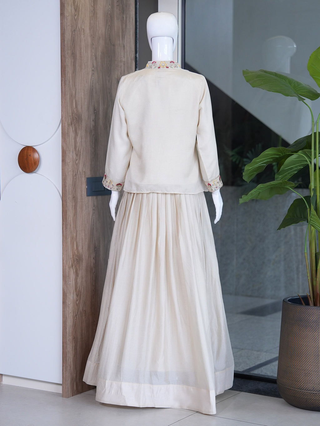 Festive Fusion Opulence: Premium Zazu Silk Embroidered Jacket Lehenga Set with 3-Meter Flair