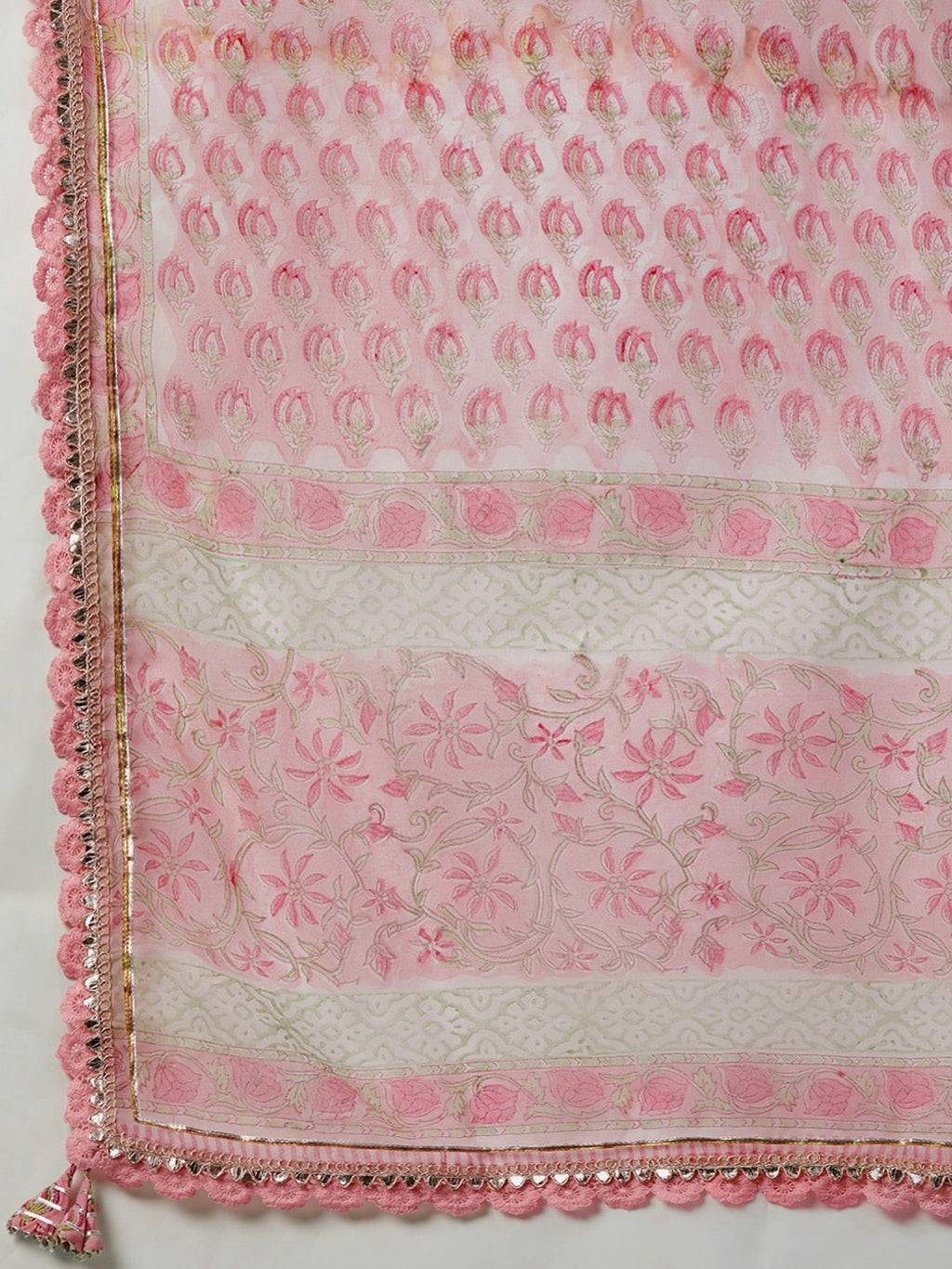 Pink Floral Hand Block Printed Kurta Sharara Set with Dupatta