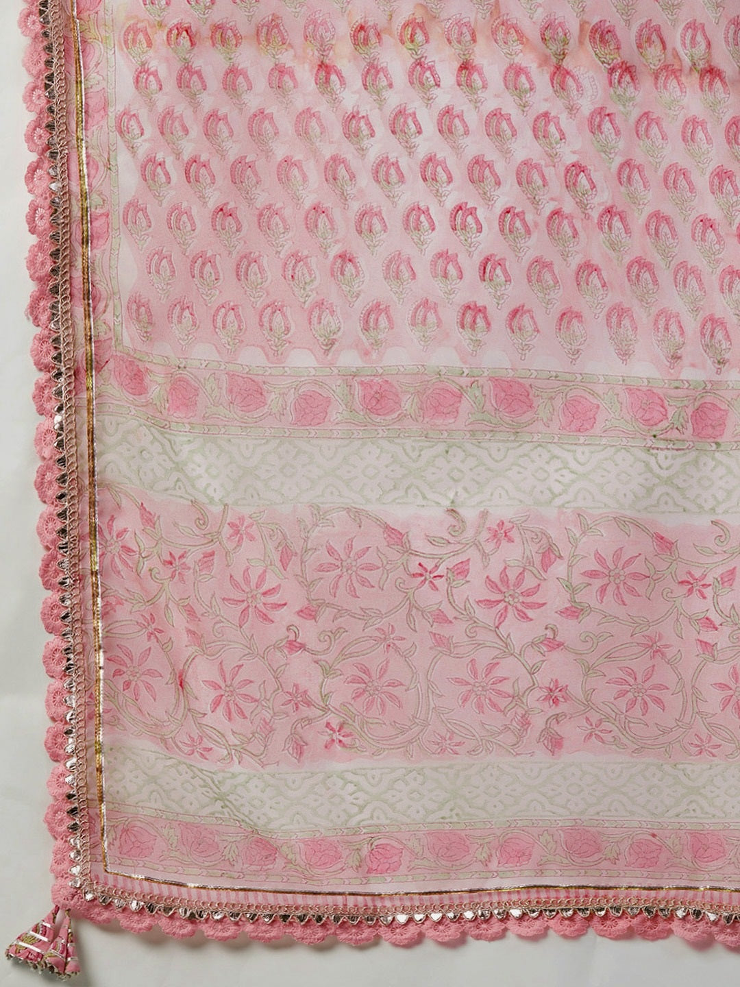 Pink Floral Hand Block Printed Kurta Sharara Set with Dupatta