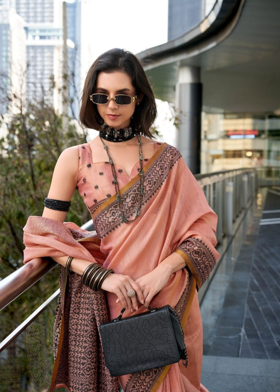 Premium Linen Tissue Silk Saree with Matching Blouse Piece