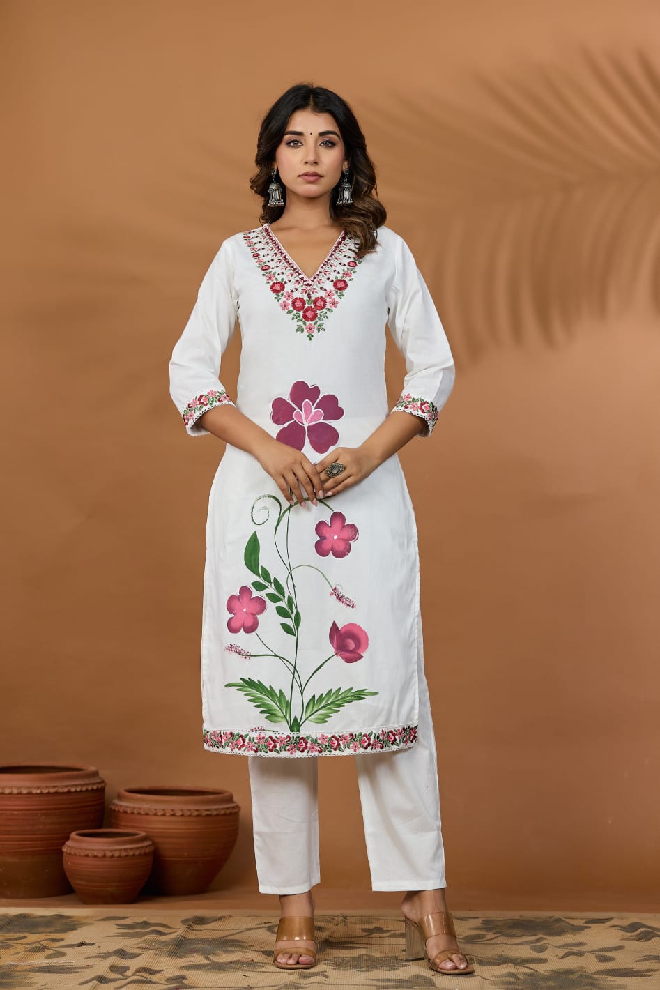 Handcrafted Mal Cotton Floral Embroidered Suit Set
