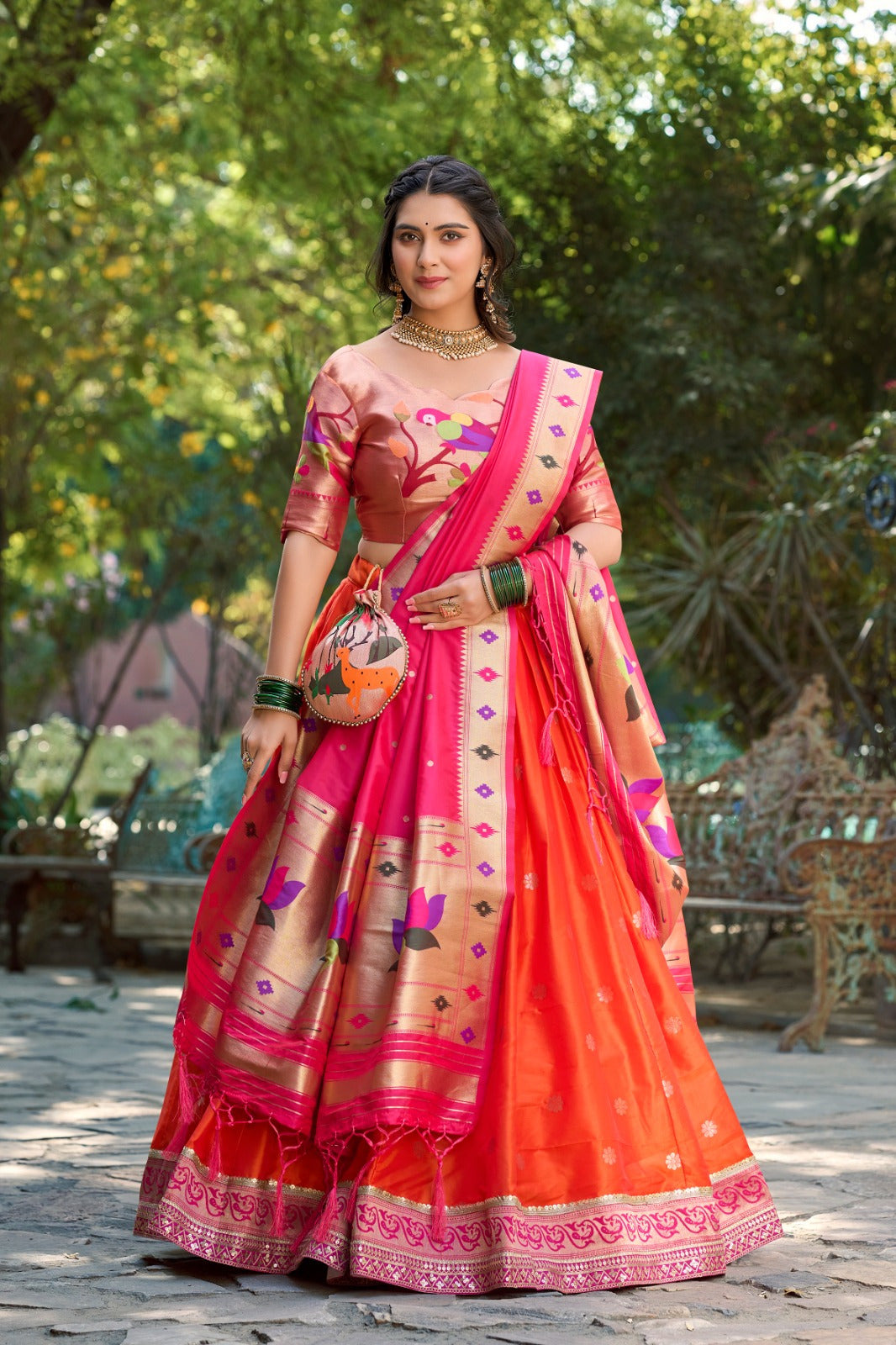 Regal Paithani Silk Lehenga Choli with 4-Meter Royal Flair & Zari Weave
