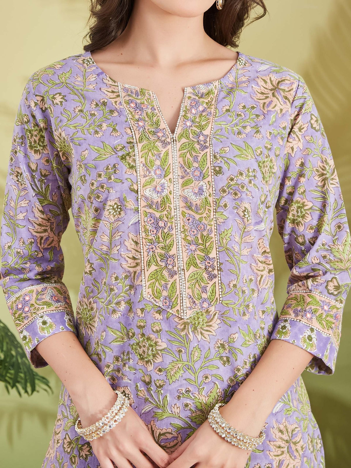 Women Hand block Printed Straight Fit Purple Kurta with Trousers & Dupatta