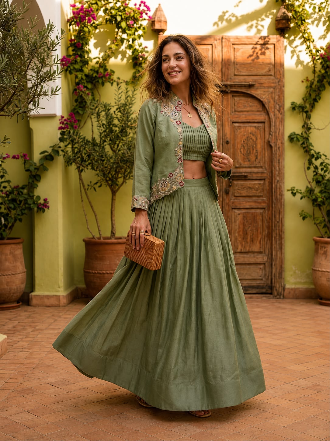 Festive Fusion Opulence: Premium Zazu Silk Embroidered Jacket Lehenga Set with 3-Meter Flair