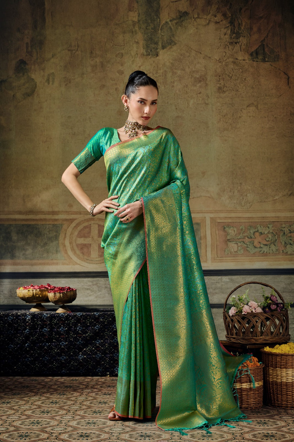 Handloom Silk Saree with Matching Silk Blouse | Festive & Partywear