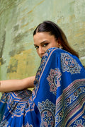 Premium Modal Satin Ajrakh Printed Saree with Matching Blouse