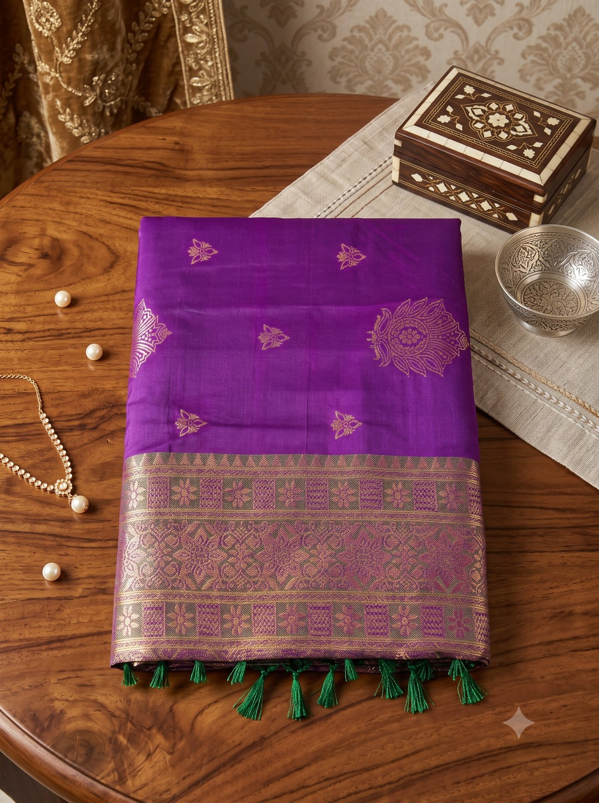 Royal Silk Saree with Traditional Woven Contrast Zari Border & Elegant Pallu
