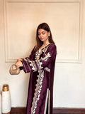Effortless Opulence: Oversized Pure Satin Rayon Embroidered Kaftan Set with GPU Lace Tabby Organza Dupatta