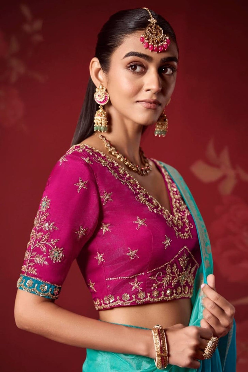 Ombré Dola Crape Silk Saree with Handcrafted Kundan Blouse