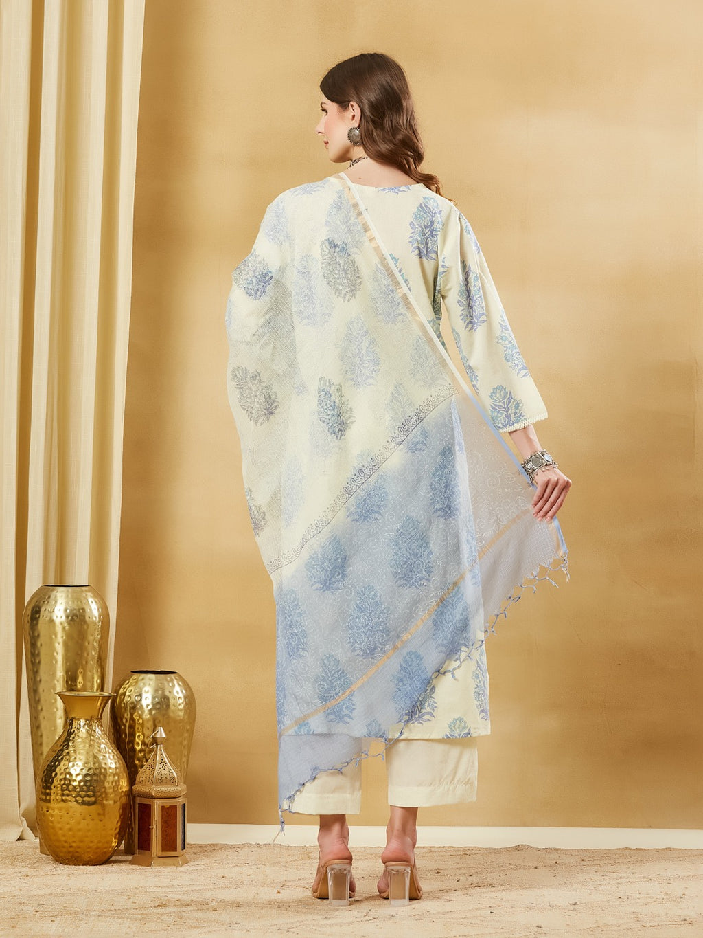Blue Kurta Pant Set With Dupatta