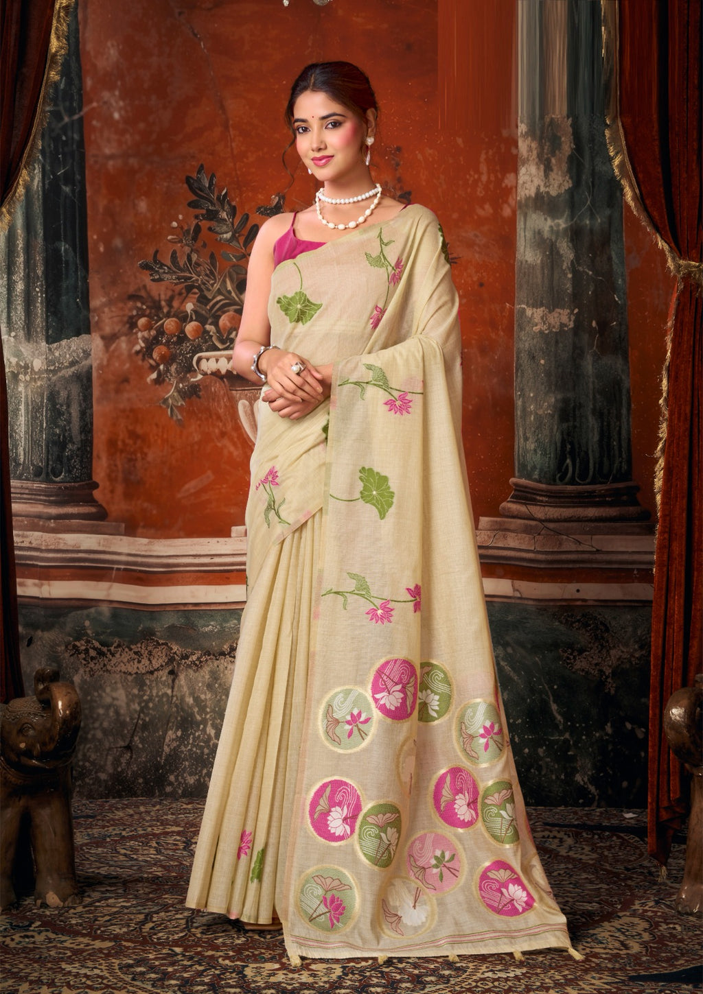 Earthy Elegance: Pure Khadi Cotton Saree with Rustic Texture & Jhallar