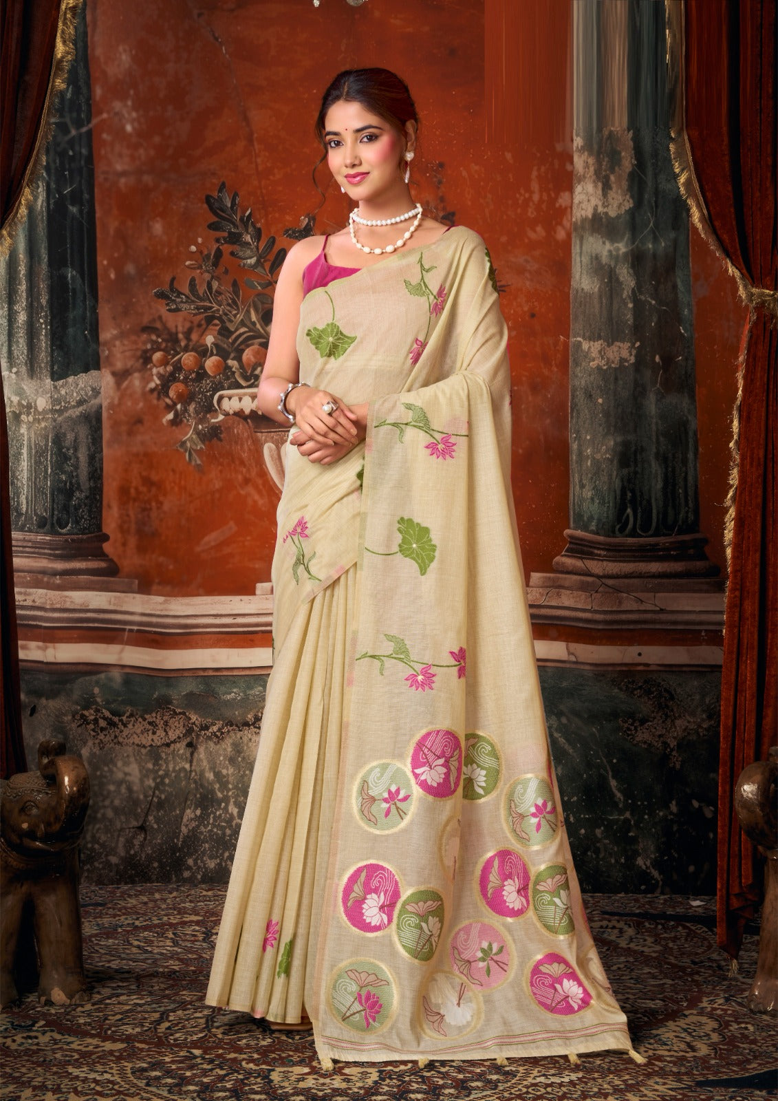 Earthy Elegance: Pure Khadi Cotton Saree with Rustic Texture & Jhallar