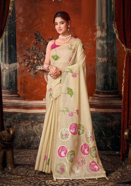 Earthy Elegance: Pure Khadi Cotton Saree with Rustic Texture & Jhallar