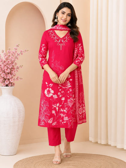 Effortless Everyday Luxury: Digital Floral Cotton 3-Piece Suit Set