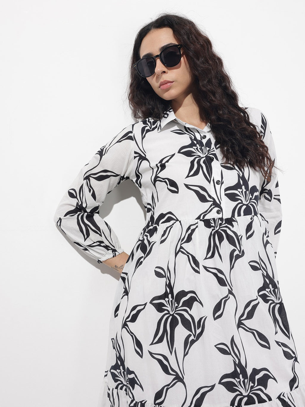 White Shirt Coller Mulmul Lining Cotton Dress