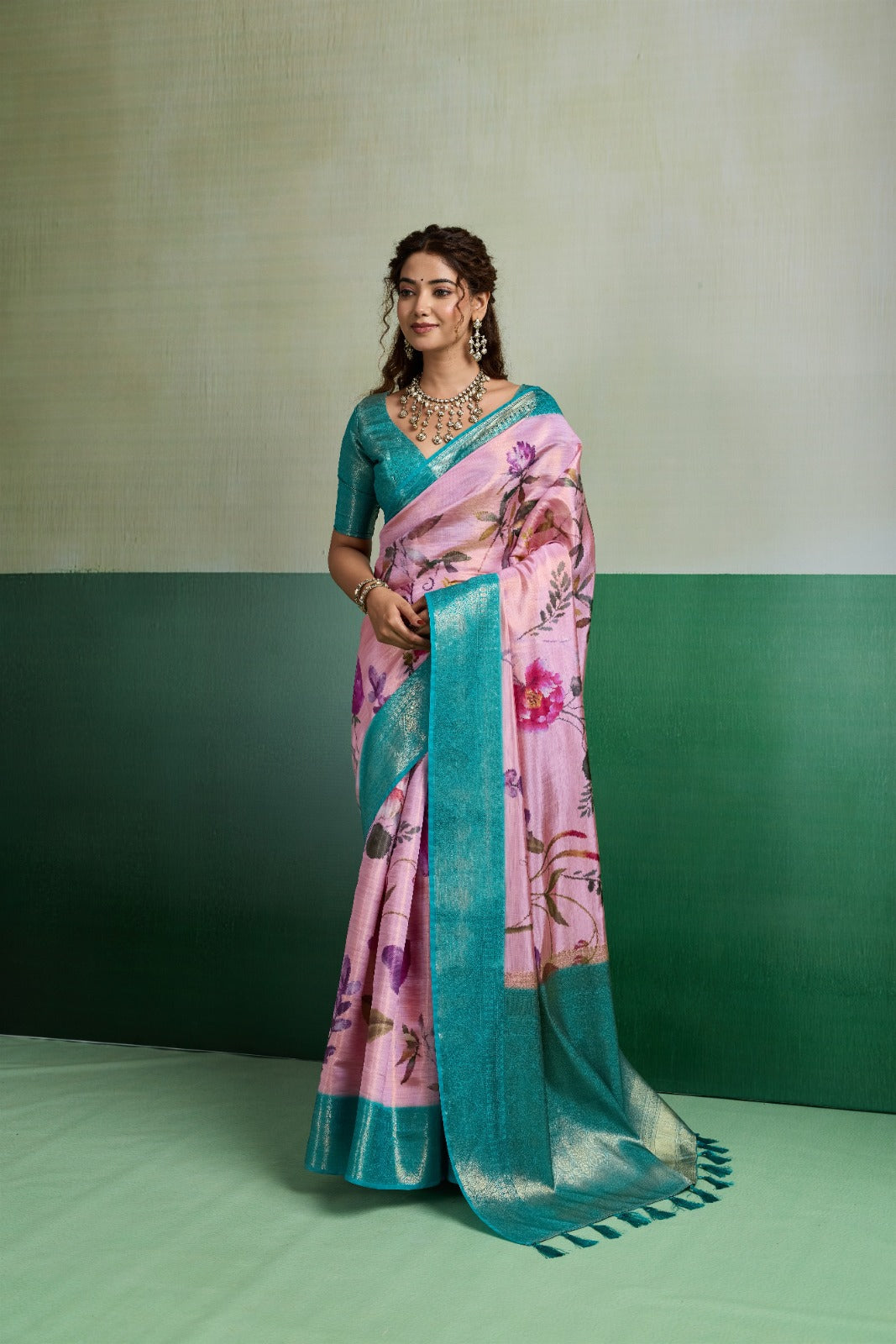 Pure Kanjivaram Tissue Silk Saree with 3D Floral Digital Print