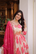 Shop Floral Russian Silk Embroidered Gown & Dupatta Set