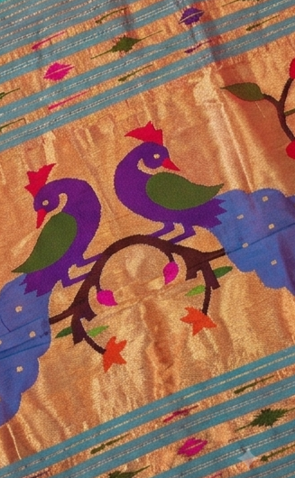 Pure Silk Handloom Paithani Saree in Turquoise with Fancy Peacock Pallu