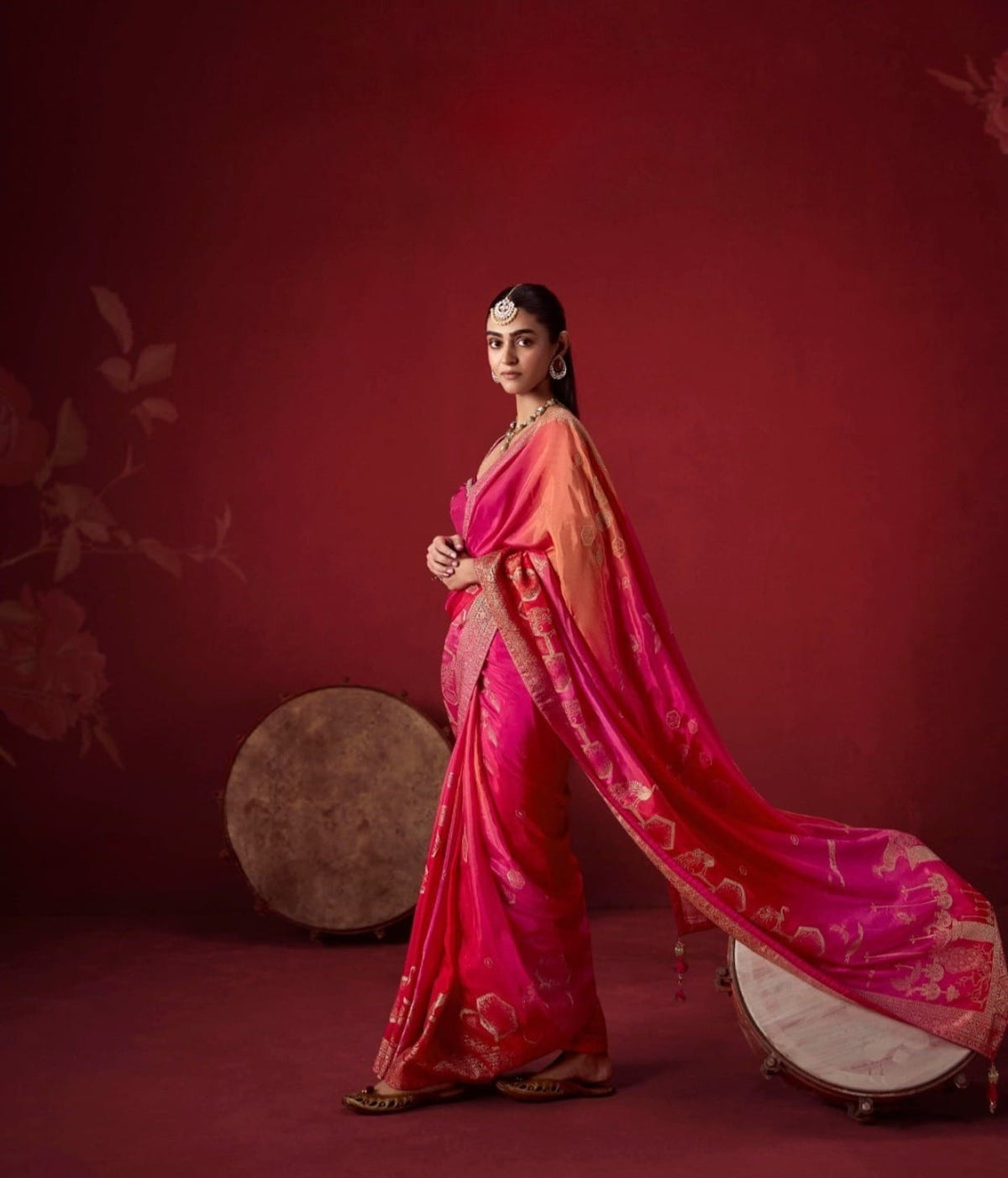 Ombré Dola Crape Silk Saree with Handcrafted Kundan Blouse