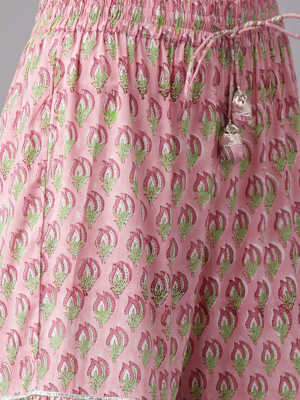 Pink Floral Hand Block Printed Kurta Sharara Set with Dupatta