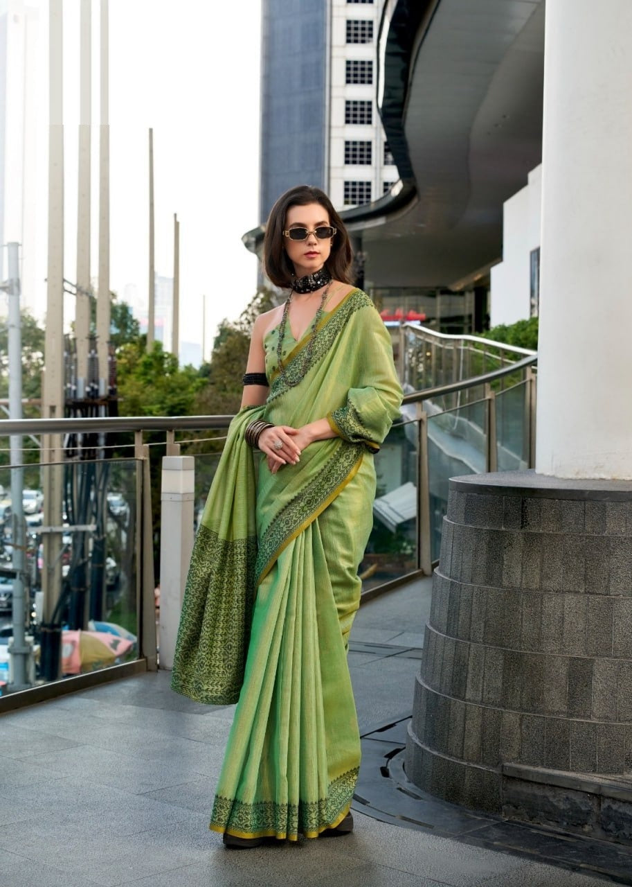 Premium Linen Tissue Silk Saree with Matching Blouse Piece