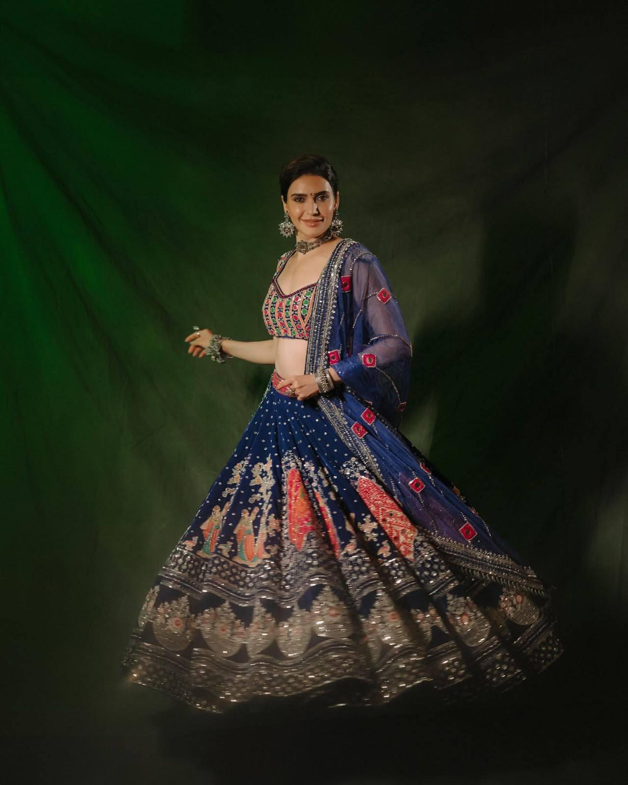 Royal Royal Blue Navratri Special Printed & Real Mirror Work Muslin Cotton Lehenga Choli