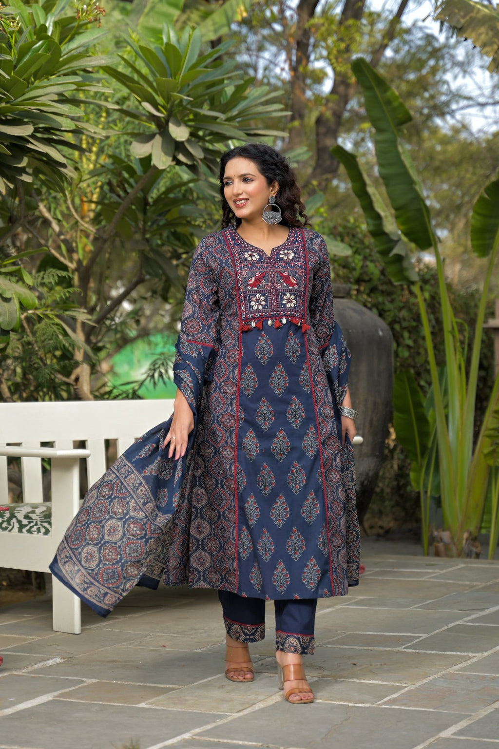 Premium Hand-Embroidered Cotton 3-Piece Suit Set with Mal Mal Dupatta