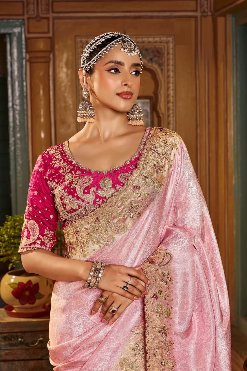 Premium Viscose Handwork Saree with Stitched Contrast Blouse