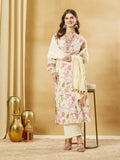 White A-Line Kurta Pant Set With Dupatta