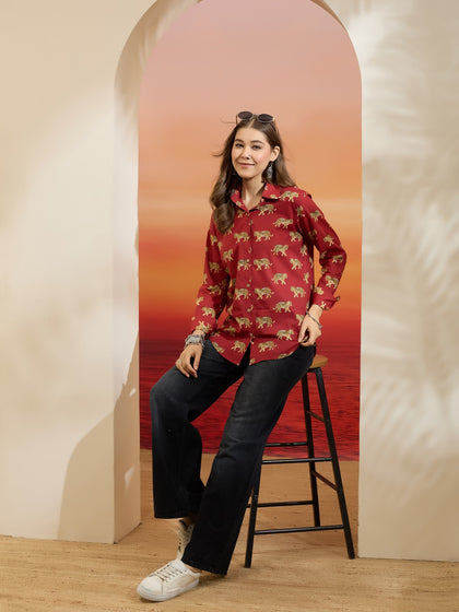 Quirky Print Pure Cotton Casual Shirt with Classic Collar & Full Sleeves